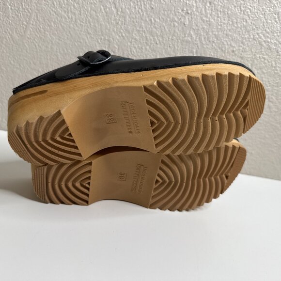 TROENTORP Johansson Swedish Clogs 38 Womens size 8 - 8.5 Black Leather Mules - Picture 10 of 15